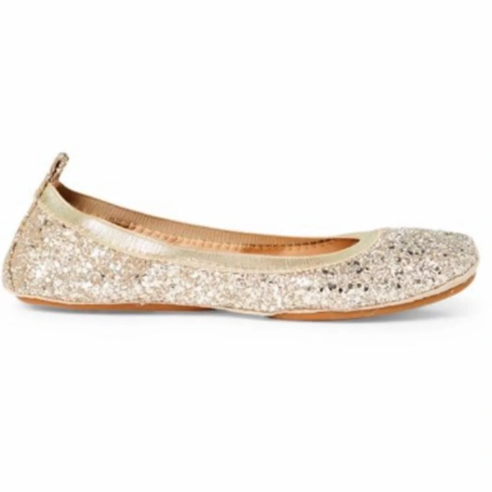 Yosi New York Champagne Gold Chunky Glitter Lexington Ballet Flat Shoes